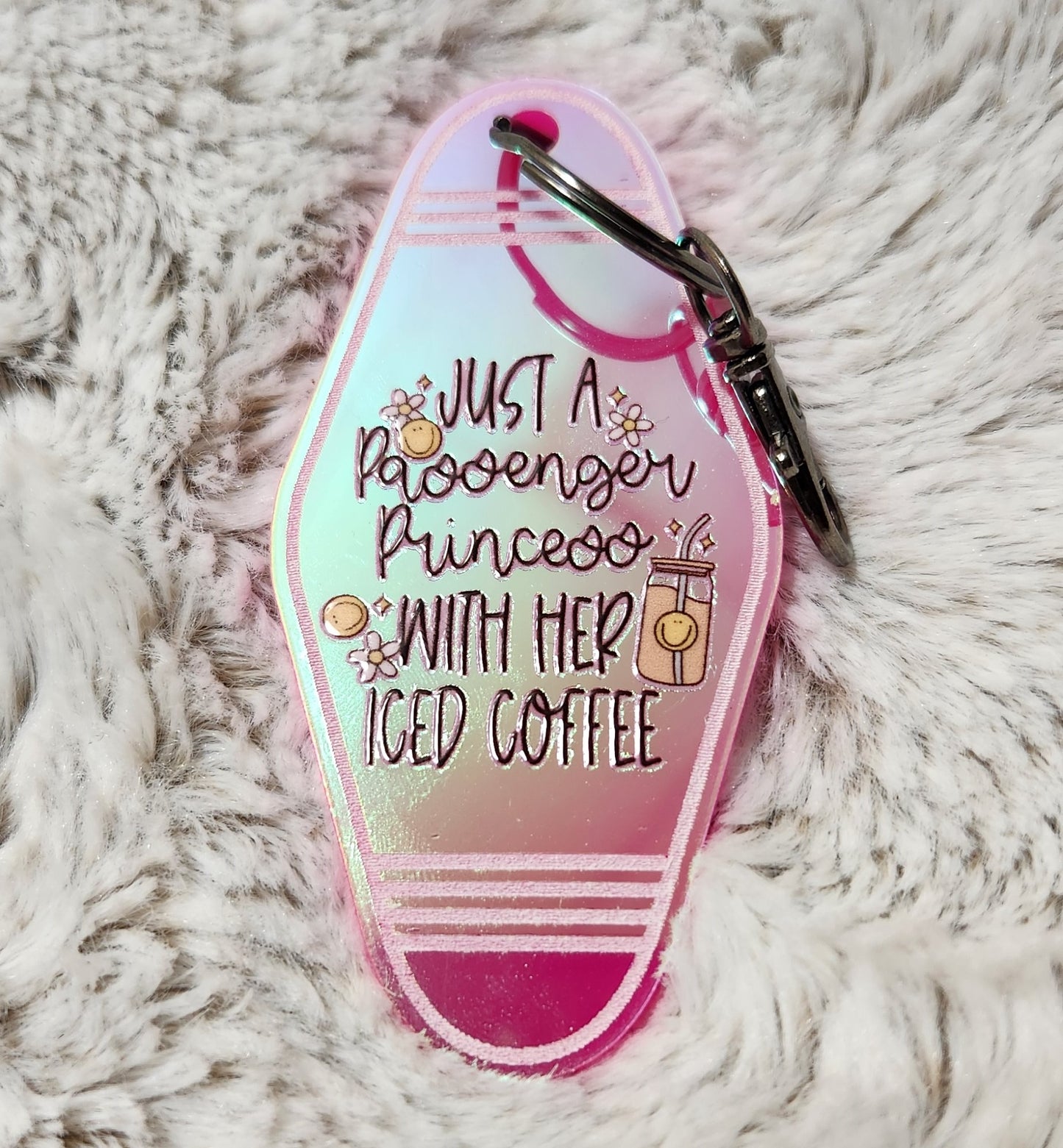 Just A Passenger Princess With Her Iced Coffee Keychain