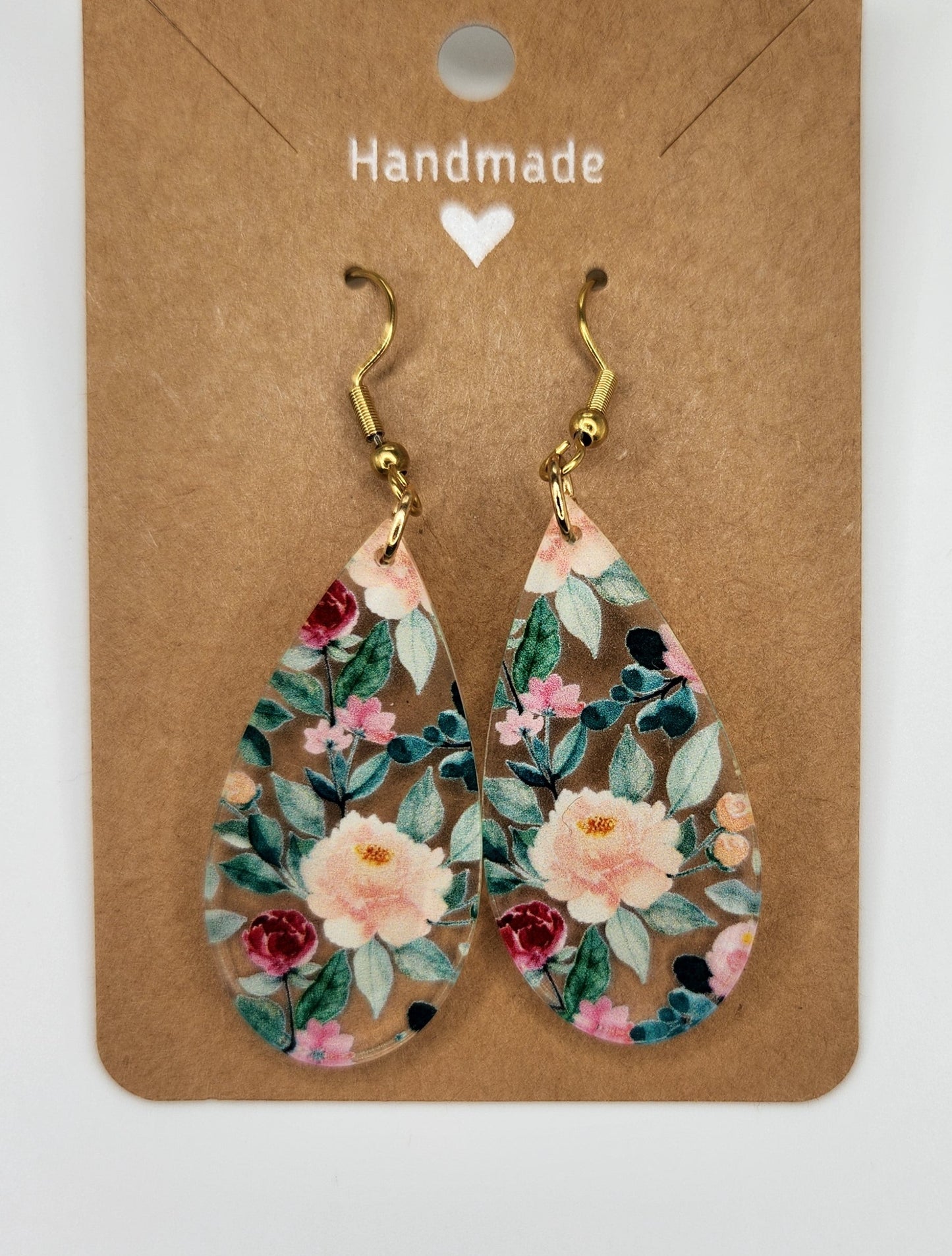 Green Floral Dangle Earrings, Hypoallergenic Metal Acrylic Trendy Pattern