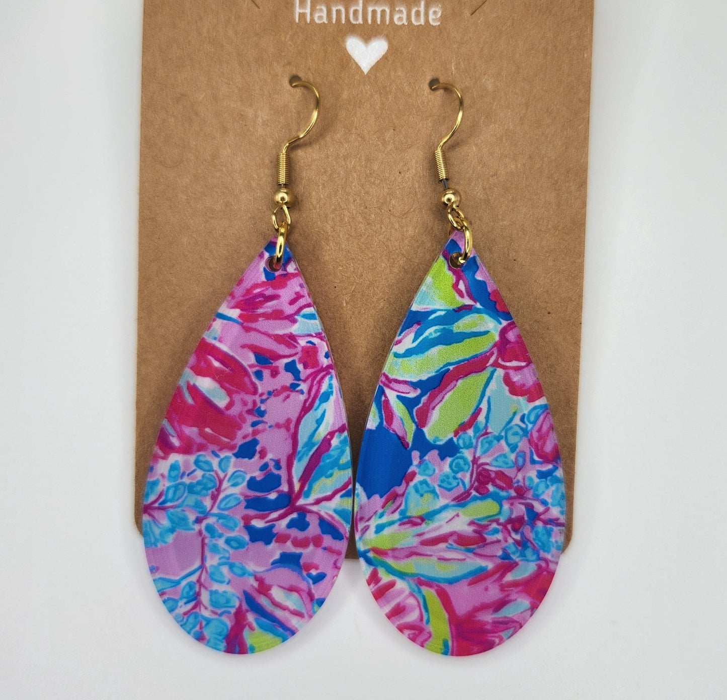 Pink Purple Flower Dangle Earrings, Hypoallergenic Metal Acrylic Trendy Pattern