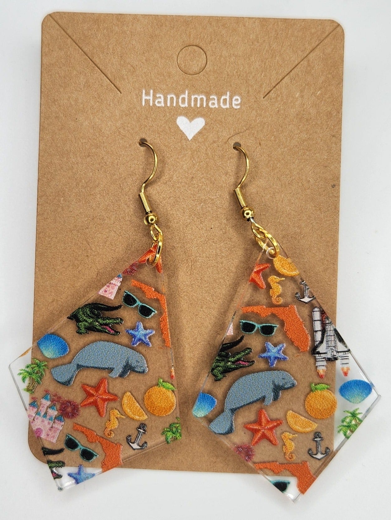 Florida Diamond Shape Dangle Earrings For Women Trendy, Acrylic Handmade Hypoallergenic Ear Rings For Girls Women