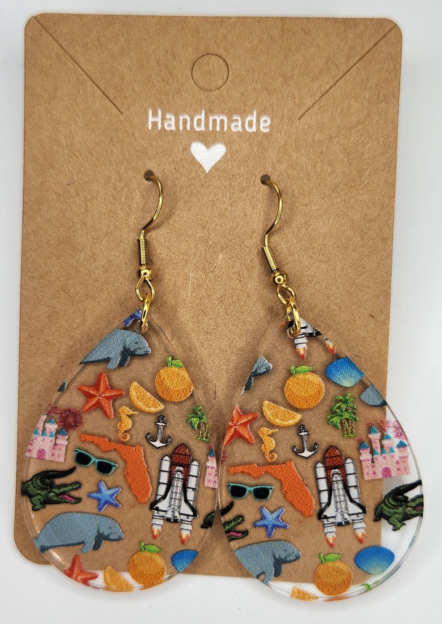 Florida Tear Drop Dangle Earrings For Women Trendy, Acrylic Handmade Hypoallergenic Ear Rings For Girls Women