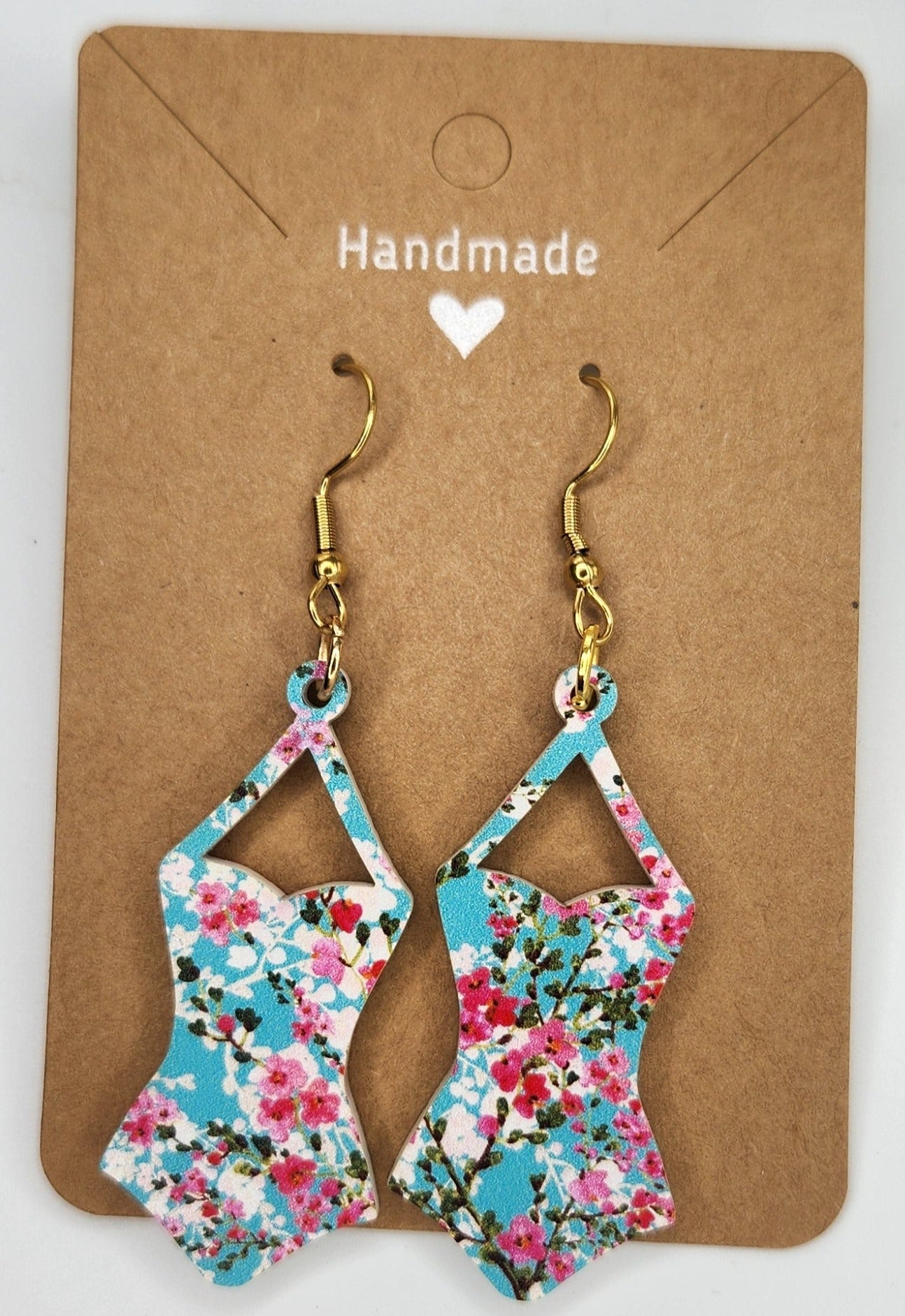 Blue and Pink Floral Swimsuit Dangle Earrings For Women Trendy, Acrylic Handmade Hypoallergenic Ear Rings For Girls Women