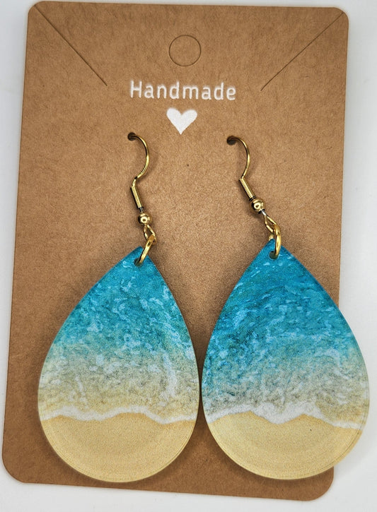 Beach Teardrop Dangle Earrings For Women Trendy, Acrylic Handmade Hypoallergenic Ear Rings For Girls Women