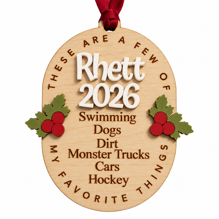 Personalized Favorite Things Christmas Ornament, Custom Name and Year Wooden Keepsake, Handmade in Florida