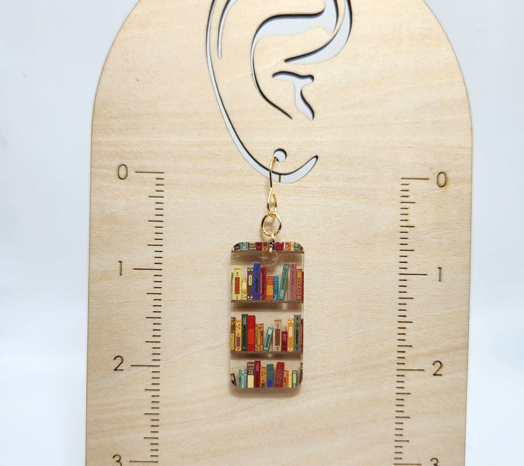 Bookcase Dangle Earrings, Acrylic Bookshelf Pattern Earrings, Book Lover Earrings
