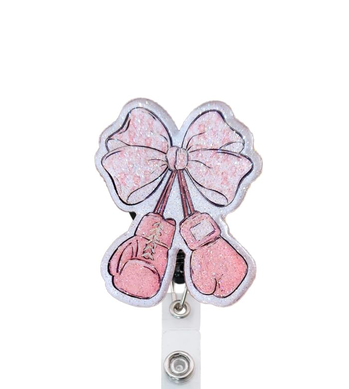 PInk Ribbon Breast Cancer Glittery Badge Reel Topper, Interchangeable Badge Reel Topper, Retractable Badge Reel ID Holder For Nurse, Student, RN
