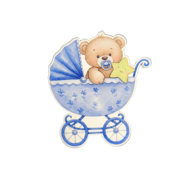 Baby Bear Cub in Stroller Badge Reel, Interchangeable Badge Reel Topper, Cute Retractable Badge Reel ID Holder for Nurse, Student, RN