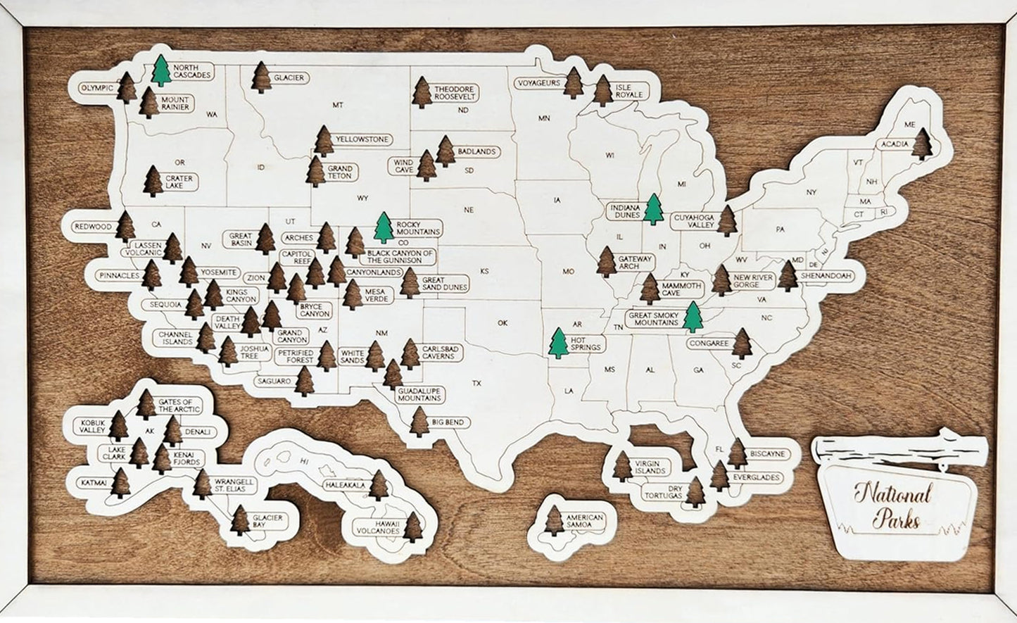 Personalized National Parks Map with Wooden Pins 11x19 Travel Map Tracker