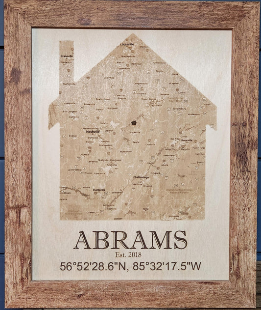 First Home Map, Custom Personalized Engraved Wood House Map, First Home Housewarming Gift, Realtor Gift