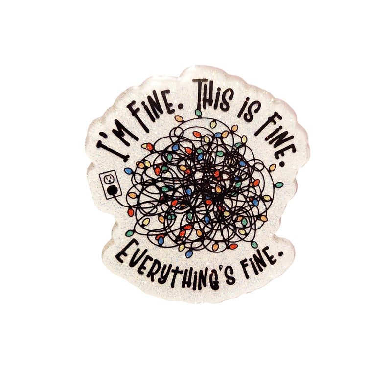 I'm Fine. This is Fine. Everything's Fine Glittery Christmas Badge Reel, Interchangeable Badge Reel Topper, Cute Retractable Badge ID Holder for Nurse, Student, RN
