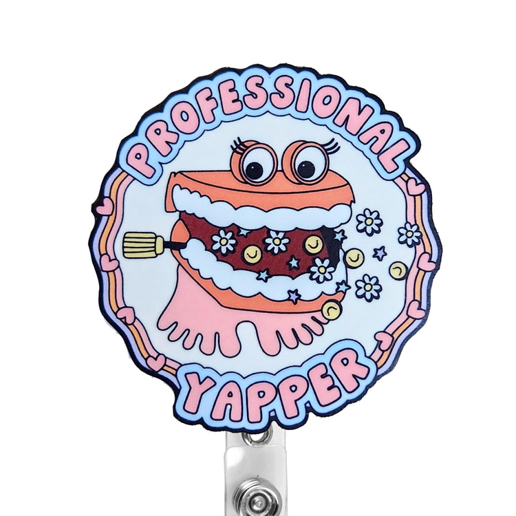 Professional Yapper Badge Reel, Interchangeable Badge Reel Topper, Cute Retractable Badge Reel ID Holder for Nurse, Student, RN