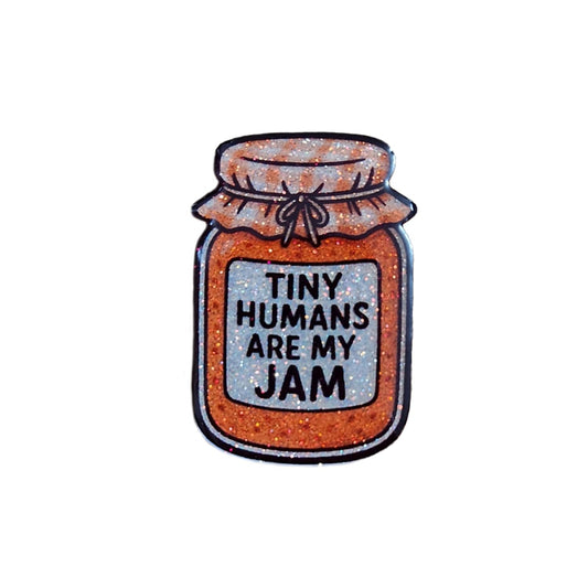 Tiny Humans are My Jam Glittery Badge Reel, Interchangeable Badge Reel Topper, Cute Retractable Badge Reel ID Holder for Nurse, NICU, RN