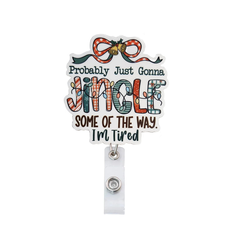 Jingle Some Of The Way Christmas Badge Reel Topper, Interchangeable Badge Reel Topper, Retractable Badge Reel ID Holder For Nurse, Student, RN