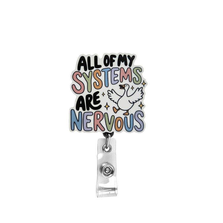 All of My Systems are Nervous Badge Reel, Interchangeable Badge Reel Topper, Cute Retractable Badge Reel ID Holder for Nurse, Student, RN