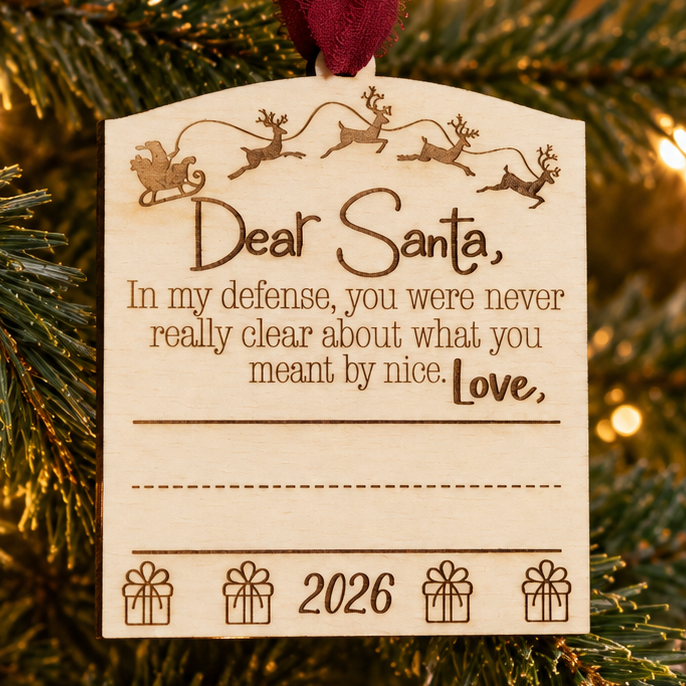 Dear Santa Christmas Ornament, Hand Written Wooden Keepsake, Handmade in Florida