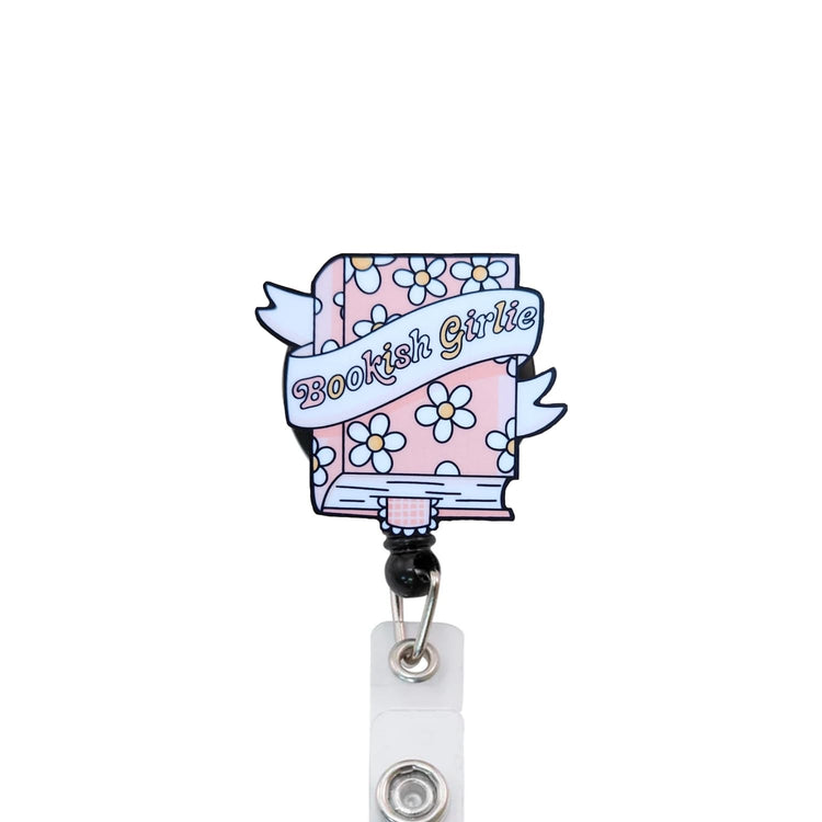 Bookish Girlie Book Badge Reel, Interchangeable Badge Reel Topper, Cute Retractable Badge Reel ID Holder for Nurse, Student, RN