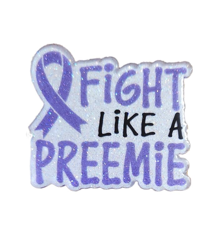 Fight Like A Preemie Cute Glittery NICU Badge Reel Topper, Interchangeable Badge Reel Topper, Retractable Badge Reel ID Holder For Nurse, Student, RN