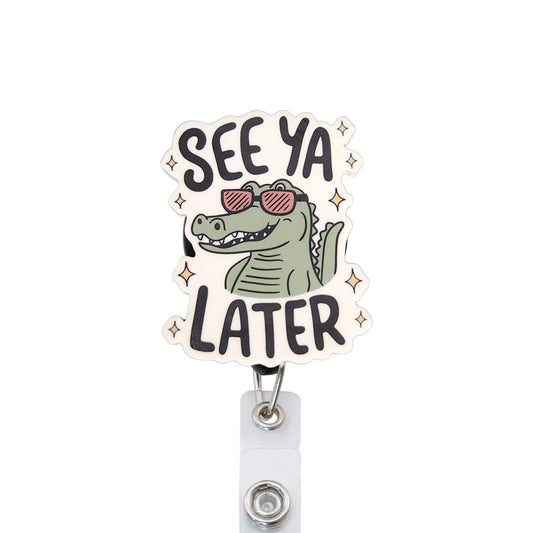 See Ya Later Alligator Badge Reel, Interchangeable Badge Reel Topper, Cute Retractable Badge Reel ID Holder for Nurse, Student, RN