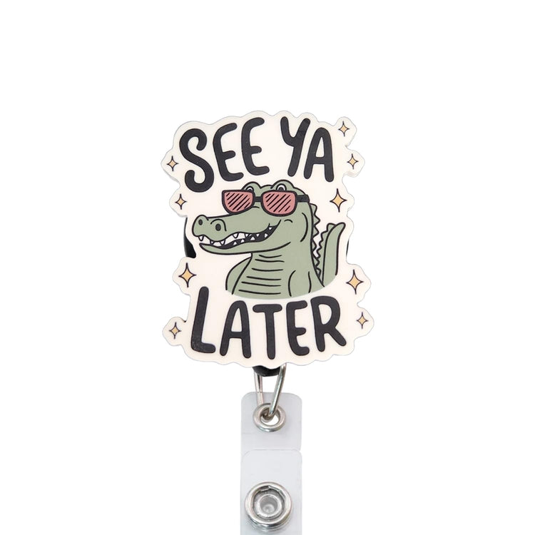 See Ya Later Alligator Badge Reel, Interchangeable Badge Reel Topper, Cute Retractable Badge Reel ID Holder for Nurse, Student, RN