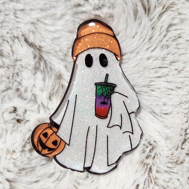 Halloween Ghost Badge Reel Topper (Choose From Topper Only, With Alligator Clip, Or With Belt Clip)