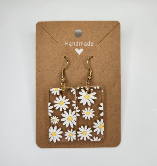 Flower Dangle Earrings, Hypoallergenic Metal Acrylic Trendy Pattern