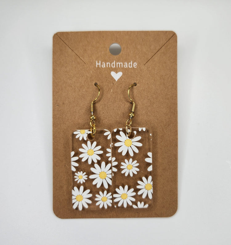 Flower Dangle Earrings, Hypoallergenic Metal Acrylic Trendy Pattern