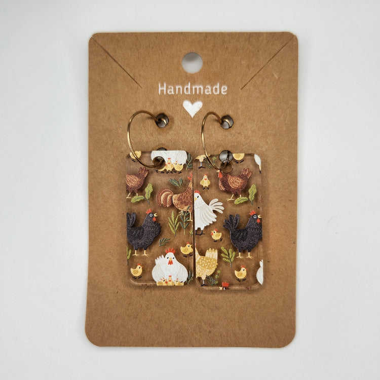 Chicken Dangle Earrings, Hypoallergenic Metal Acrylic Trendy Pattern