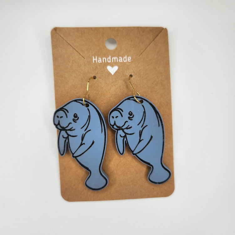 Manatee Dangle Earrings, Hypoallergenic Metal Acrylic Trendy Pattern