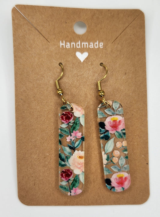 Flower Bar Dangle Earrings, Hypoallergenic Metal Acrylic Trendy Pattern