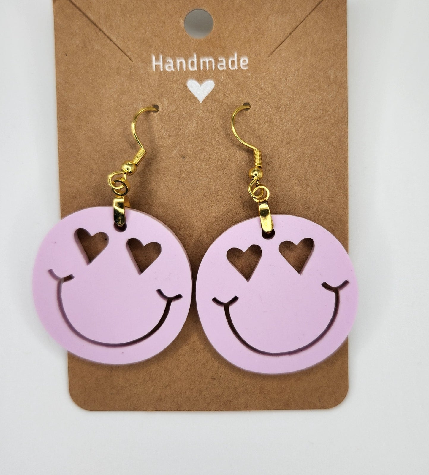 Smiley Face Heart Dangle Earrings, Hypoallergenic Metal Acrylic Trendy Pattern