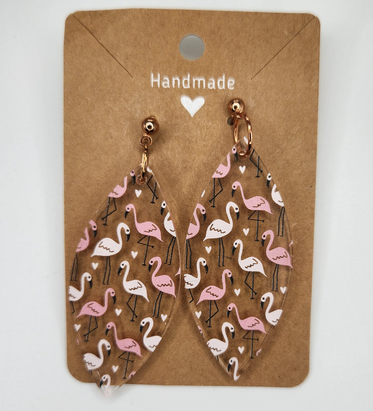 Flamingo Dangle Earrings, Hypoallergenic Metal Acrylic Trendy Pattern