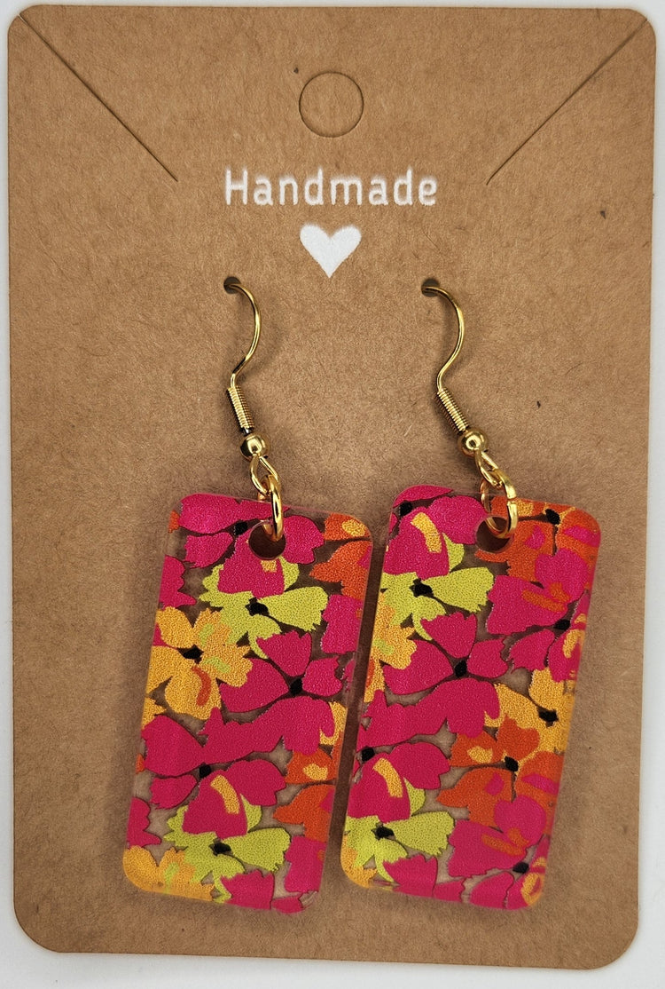 Red Yellow Orange Floral Dangle Earrings For Women Trendy, Acrylic Handmade Hypoallergenic Ear Rings For Girls Women