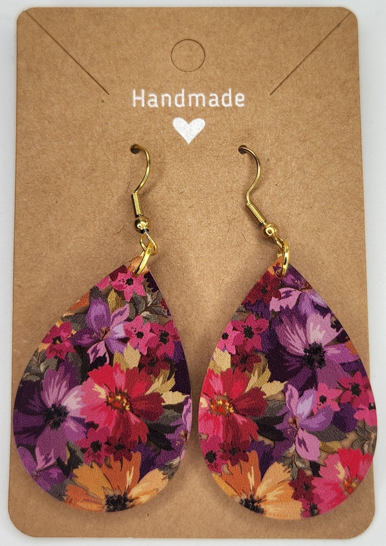 Red Purple Flower Teardrop Dangle Earrings For Women Trendy, Acrylic Handmade Hypoallergenic Ear Rings For Girls Women