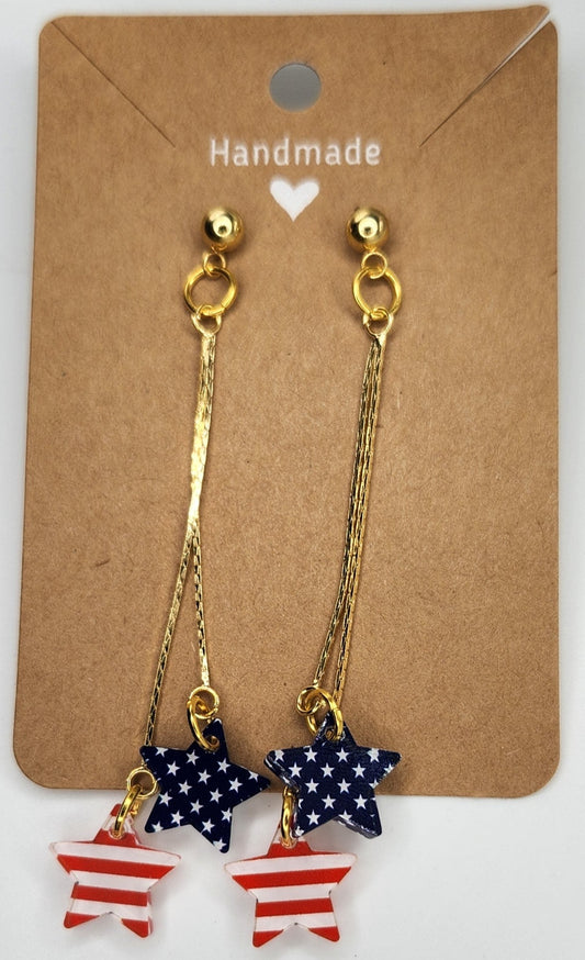 USA Stars Fourth of July Dangle Earrings For Women Trendy, Acrylic Handmade Hypoallergenic Ear Rings For Girls Women