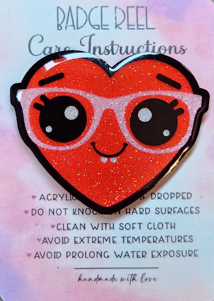 Valentines Heart Badge Reel, Glittery Badge Reel, Interchangeable Badge Reel, Cute Retractable Badge Reel