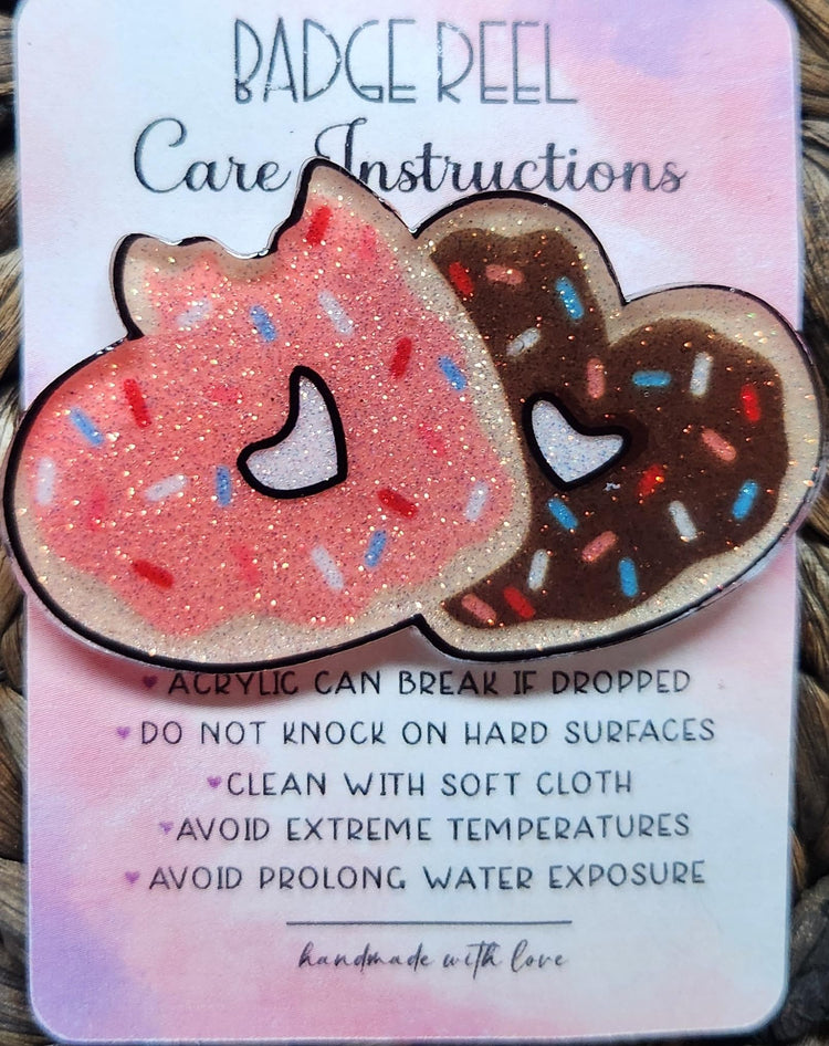 Valentines Heart Donut Badge Reel, Glittery Badge Reel, Interchangeable Badge Reel, Cute Retractable Badge Reel