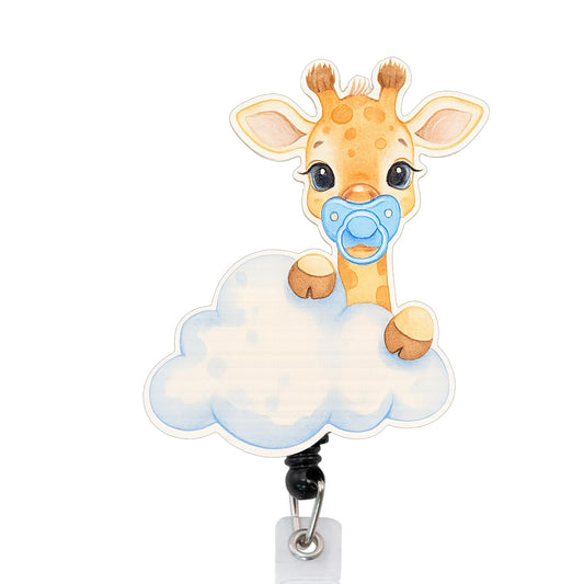 Baby Giraffe Cloud Badge Reel, Interchangeable Badge Reel Topper, Cute Retractable Badge Reel ID Holder for Nurse, Student, RN