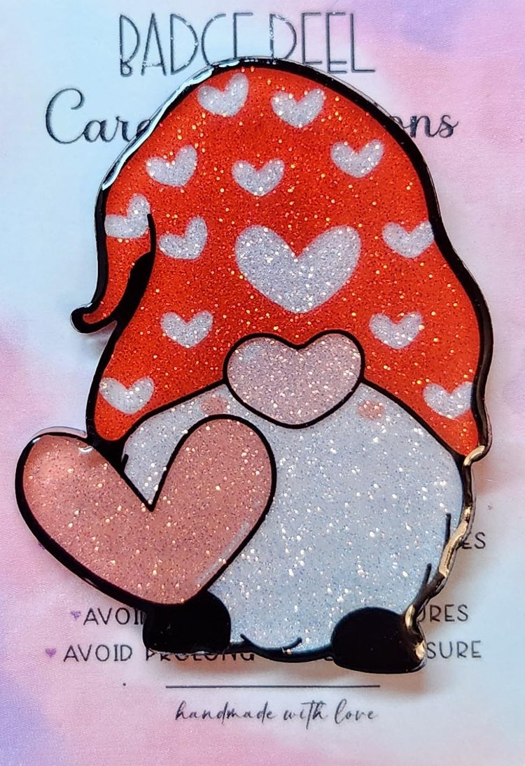 Gnome Heart Badge Reel, Glittery Badge Reel, Interchangeable Badge Reel, Cute Retractable Badge Reel