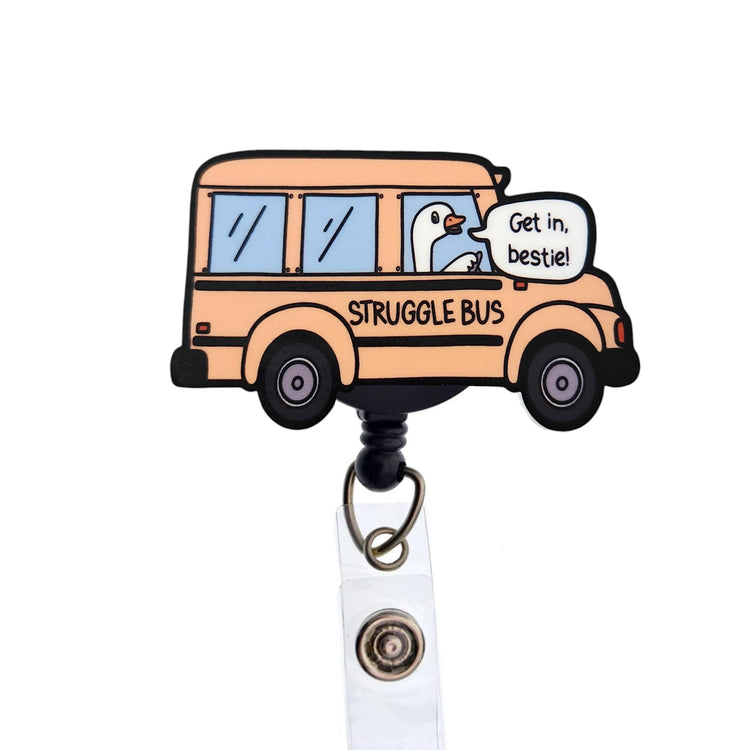 Struggle Bus Badge Reel, Interchangeable Badge Reel Topper, Cute Retractable Badge Reel ID Holder for Nurse, Student, RN