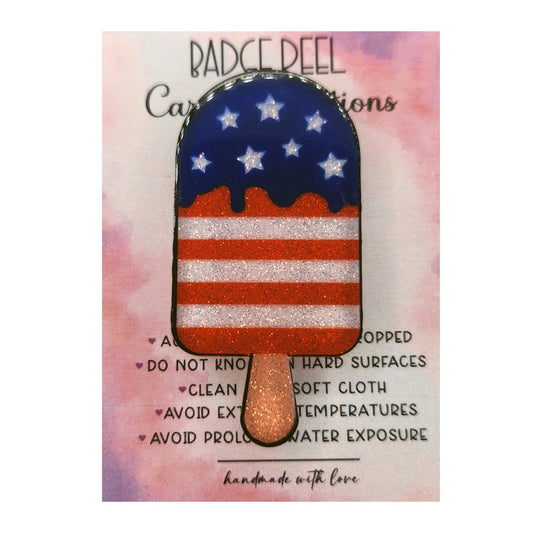 Patriotic Ice Pop Badge Reel, Glittery Badge Reel, Interchangeable Badge Reel, Cute Retractable Badge Reel For Students, Teachers, Nurses