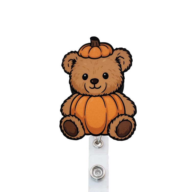 Cute Pumpkin Bear Badge Reel Topper, Interchangeable Badge Reel Topper, Retractable Badge Reel ID Holder for Nurse, Student, RN