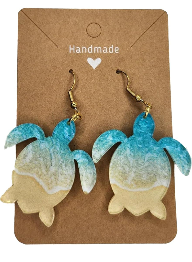 Sea Turtle Beach Dangle Earrings For Women Trendy, Acrylic Handmade Hypoallergenic Ear Rings For Girls Women