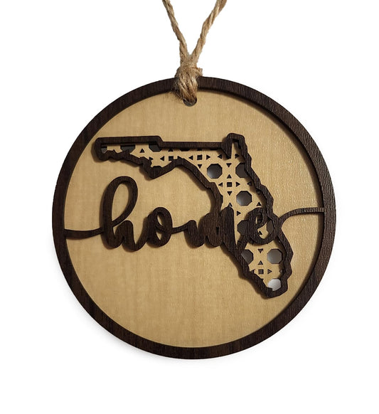 Florida Home State Shape Christmas Ornament, Handmade Wooden Ornament, 4 Inches Diameter