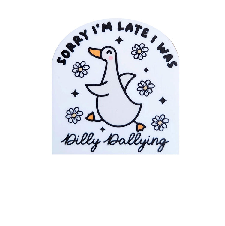Sorry I'm Late I was Dilly Dallying Badge Reel, Interchangeable Badge Reel Topper, Cute Retractable Badge Reel ID Holder for Nurse, Student, RN