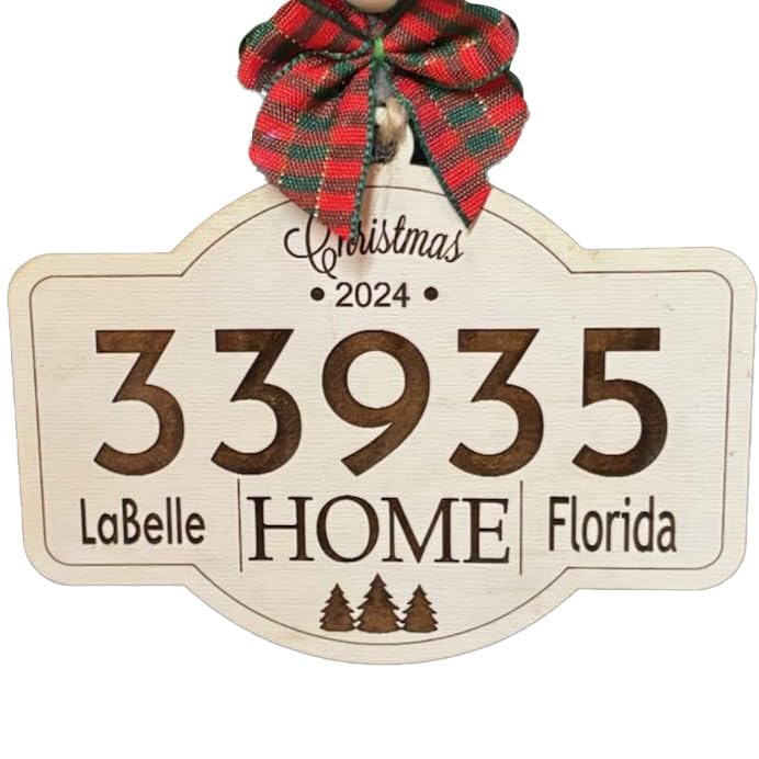 Personalized Home Address Zip Code Ornament, Custom City, State, and Zip Code Engraved Wood Ornament
