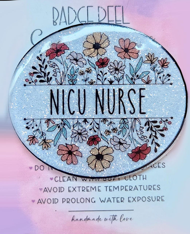 NICU Nurse Badge Reel, Glittery Badge Reel, Interchangeable Badge Reel, Cute Retractable Badge Reel