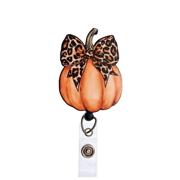 Pumpkin with Bow Fall Badge Reel, Interchangeable Badge Reel Topper, Cute Retractable Badge Reel ID Holder for Nurse, Student, RN