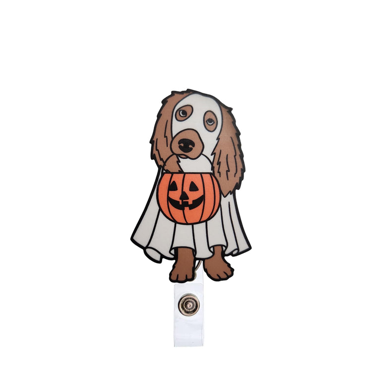 Trick Or Treat Dog Halloween Badge Reel, Interchangeable Badge Reel Topper, Cute Retractable Badge Reel ID Holder for Nurse, Student, RN