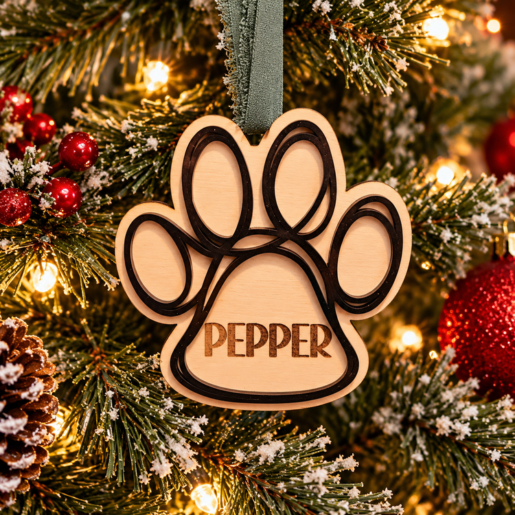 Custom Dog Paw Christmas Ornament, Family Keepsake, Handmade in Florida