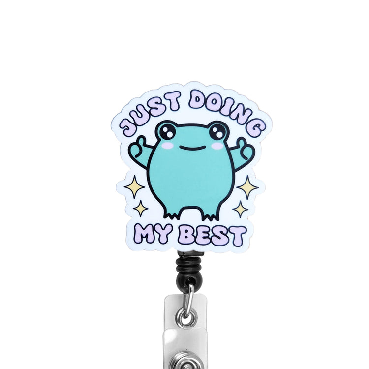 Just Doing My Best Badge Reel, Interchangeable Badge Reel Topper, Cute Retractable Badge Reel ID Holder for Nurse, Student, RN